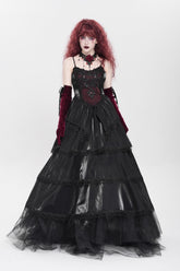 Black Sleeveless Multi-Layered Embroidery Pearl Women's Gothic Slip Dress